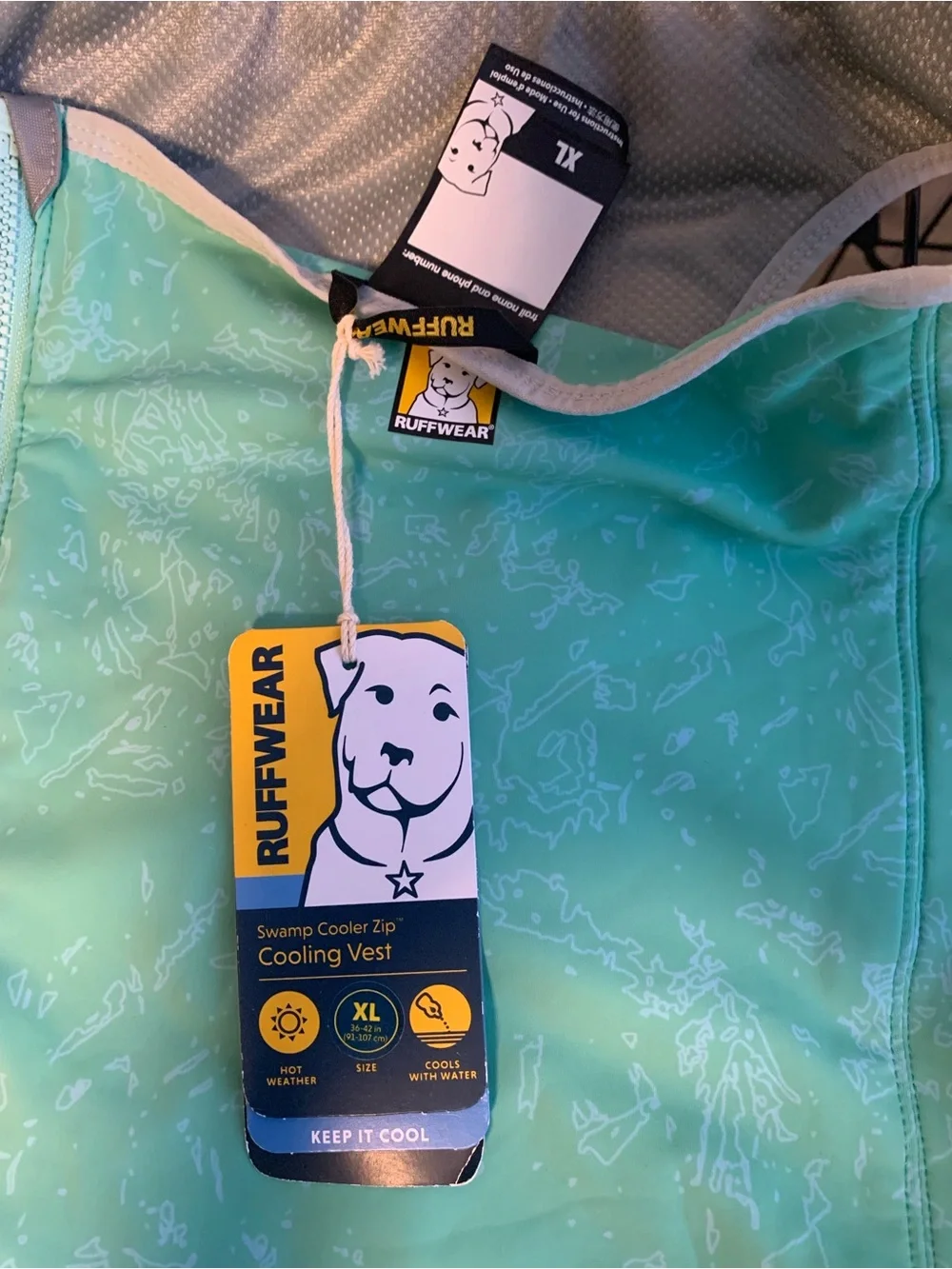 RuffWear Cooling Vest in Aqua Green with White Trim